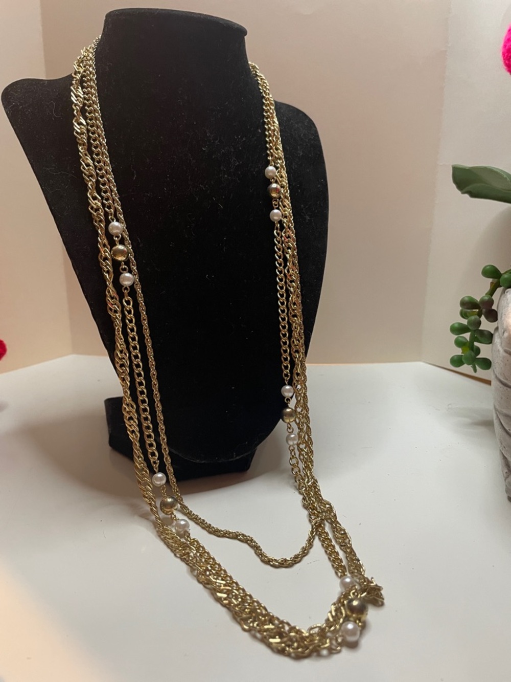 Gold Multi-Strand Pearl Accent Necklace - Women Jewelry